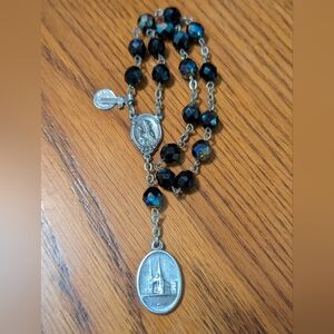 Vintage St. Anne De Beaupre Black Beaded Pocket Rosary. Italian.